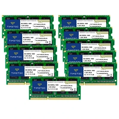 Image de Timetec 80 Go KIT(10x8Go) DDR3L/DDR3 1600MHz PC3 12800 Non ECC sans Tampon 1.35 V/1.5 V CL11 2Rx8 Double Rang 204 Broches SODIMM Ordinateur Portable PC mémoire RAM Module Mise à Niveau