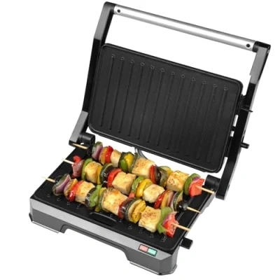 Image de Progress EK5854P 2 en 1 Grille de santé électrique avec plaques antiadhésives, s&#039;ouvre à 180 pour un double cuisson, pas graisse nécessaire, bac récupération amovible, 850W