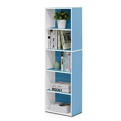 Image de Furinno 11055 Bibliothèques, Bois, Blanc/Bleu Clair, Taille Unique, dense, One Size