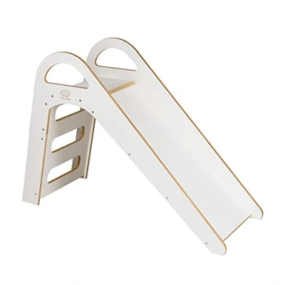 Image de MEOWBABY Toboggan pour Enfants en Bois Petits Salle de Jeux Intérieure Bébé Glissière Montessori Waldorf Pikler Scandi Fabriqué UE (Blanc)
