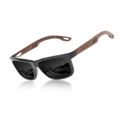 Image de KINGSEVEN Lunettes de Soleil Carrées Polarisées pour Hommes, Vintage en Miroir Avec Cadre Bois Zèbre la Conduite W5508 (Noir)