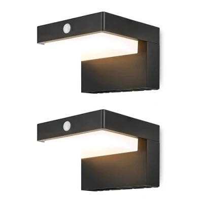 Image de Brendz Applique Murale Exterieur Solaire, Detecteur de Mouvement, 400 Lumens, Résistance à l&#039;Eau IP44, Lumière Blanche Chaude 3000K, 2 pièces Eclairage Solaire avec Modes Lumière, Lima