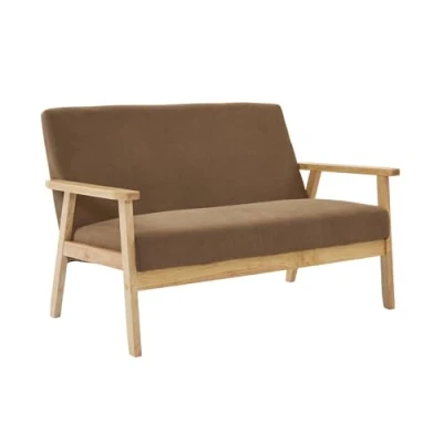 Image de sweeek Banquette canapé 2 Places en Bois et Tissu Velours côtelé Coloris Taupe. Isak. L 114 x P 69.5 H 73cm