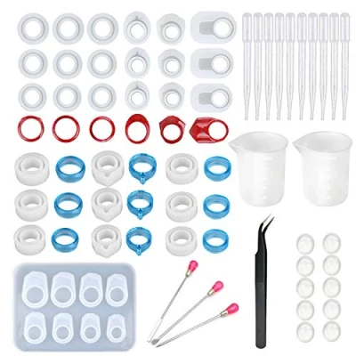Image de Cayway 45 PCS Moule en Silicone Bague, 28 Bague Moulle Resine Bijoux pour La Fabrication d&#039;argile Liquide, Résine Epoxy,
