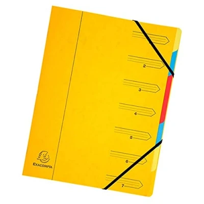 Image de Exacompta Réf. 54079E 1 trieur dos agrafé avec élastiques couverture imprimée en carte lustrée et intérieur recyclée 7 compartiments dim 24,5 x 32 cm pour A4 couleur jaune