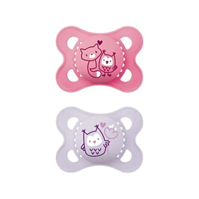 Image de MAM Lot de 2 tétines originales pour bébé en silicone SkinSoft, respectueuses des dents, matériaux durables et bio renouvelables, avec boîte à tétine, 0 6 mois, motif : renard,