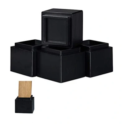 Image de Relaxdays 10028827_46 Rehausseurs lot de 4, Élévateurs d’env. 8,5 cm, tables, autres meubles, 10x11,5x11,5 noir, bambou, 4