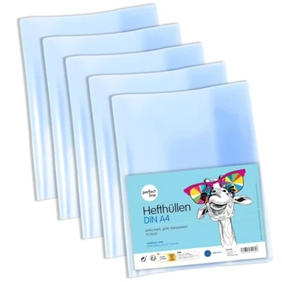 Image de perfect line Lot de 15 protège cahiers format A4 avec emploi du temps, indélébile, en plastique (PP) recyclable, transparent, extra résistant, fabriqué Union européenne