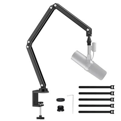 Image de FULAIM Bras de microphone en aluminium compatible avec RODE, Support réglable pour Shure, arm adaptateur 3/8&quot; 5/8&quot; Game Streaming Podcast Interview (Noir)