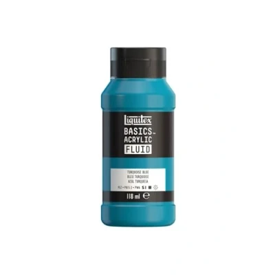 Image de Liquitex 8870402 Basics Fluid Peinture acrylique à consistance fluide, séchage rapide, résistante la lumière, imperméable, base d&#039;eau, Flacon de 118 ml, Bleu Turquoise