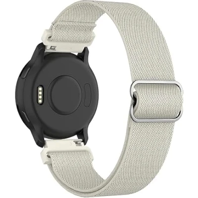 Image de MoKo Bracelet en Nylon Extensible Compatible avec Garmin Venu 2S/Venu 3S/Vivomove 3S/Vivoactive 4S/Forerunner 265S/Forerunner 255S/255S Music, 18mm Élastique Ajustable, Or Étoilé