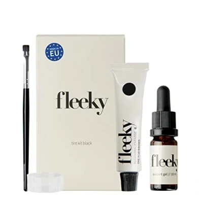 Image de fleeky Tint Kit Set de bricolage pour la coloration des poils du visage tels que les sourcils, barbe, etc. composé couleur, gel oxydant, pinceau, bol (noir)