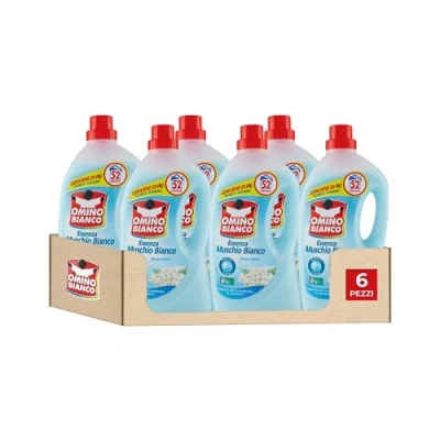 Image de Omino Bianco Lessive Machine à laver liquide, 312 lavages, respecte les couleurs et tissus, parfum frais avec essence de mousse blanche, 2600 ml x 6 paquets