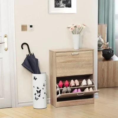 Image de VASAGLE Meuble à Chaussures 2 Compartiments, d’entrée, séparateur réglable, 12 Paires de Femme ou 8 Homme, 60 x 24 83,5 cm, Style Moderne, Blanc LBC02WT