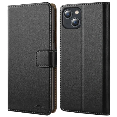 Image de HOOMIL Coque MagFlip pour iPhone 13/14, [Fabrication Soignée] Etui en Cuir Premium, Étui à Rabat, Housse de Protection Noir