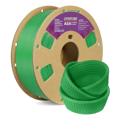 Image de OVERTURE ASA Filament de 1,75 mm, Premium imprimante 3D Filament, Bobine 1 kg (2,2 lbs), Précision dimensionnelle +/ 0,02 mm (Green)