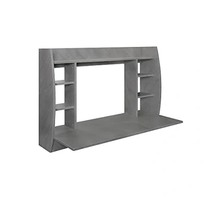 Image de ML Design Bureau Mural, Béton Gris, 110x75x48 cm, en Bois MDF Mélamine, avec Étagères et Plateau, Meuble de Travail Suspendu, Table Informatique d&#039;Ordinateur PC, Robuste, Matériel Montage Inclus