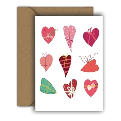 Image de Edition Colibri Carte de Saint Valentin pour elle et lui Format A6 Pliable Avec enveloppe d&#039;amour, anniversaire mariage 9 cœurs H000267