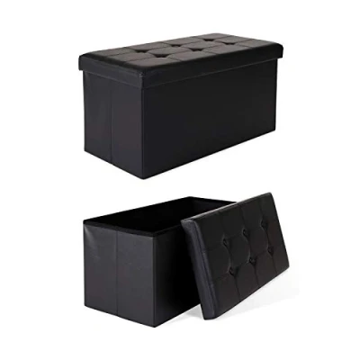 Image de dibea Tabouret Pliable en Similicuir Cube Coffre de Rangement, 76x38x38 cm Noir