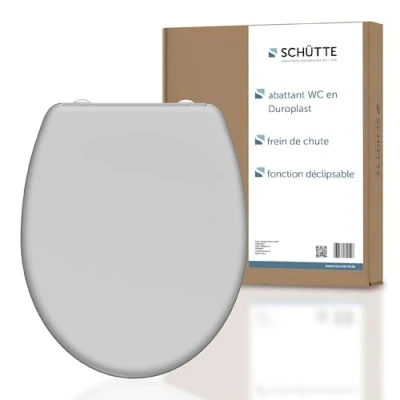 Image de SCHÜTTE Gris 82302 A Abattant WC en Duroplast avec système d&#039;abaissement automatique et fonction détachable, compatible la majorité des cuvettes