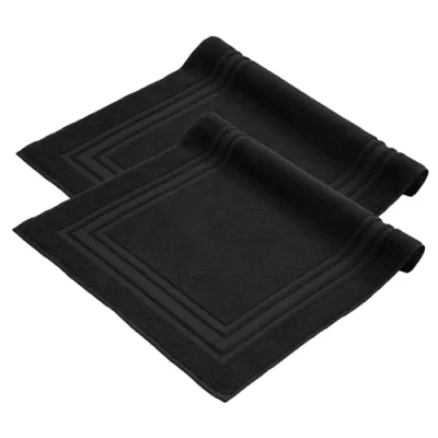 Image de Komfortec Lot de 2 Tapis Bain, en Tissu éponge, lavables, 600 g/m² et 100% Coton Absorbant à séchage Rapide, Noir, 50 x 70 cm