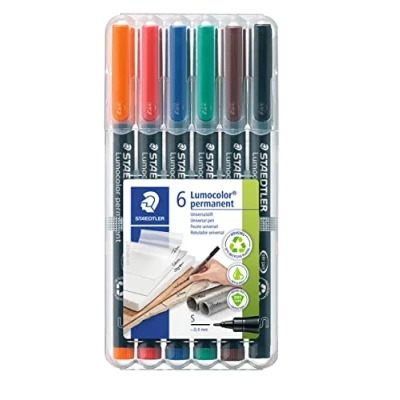 Image de Staedtler Lumocolor Permanent 313, Feutres permanents pour toutes les surfaces, Sans xylène ni toluène, Set de 6 couleurs lumineuses, pointe ogive 0.4 mm, 313 WP6