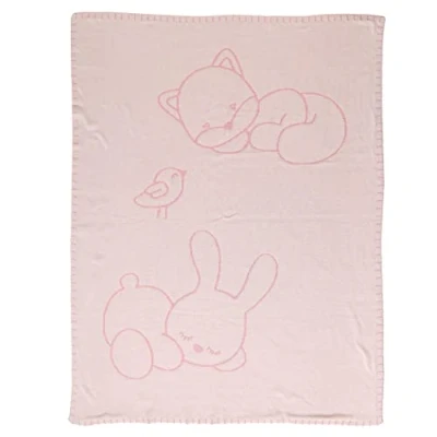 Image de Nattou Couverture Tricoté en Coton, Pomme Le Lapin, Réversible, 100 x 75 cm, Alice et Pomme, Rose/Blanc
