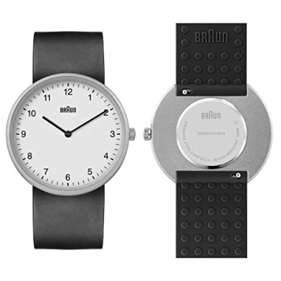 Image de Braun Montre à Quartz analogique 2 Aiguilles, Cadran Blanc, Bracelet en Caoutchouc de Silicone Gris avec Noir supplémentaire, 38 mm, Modèle BN0281GYBKG.