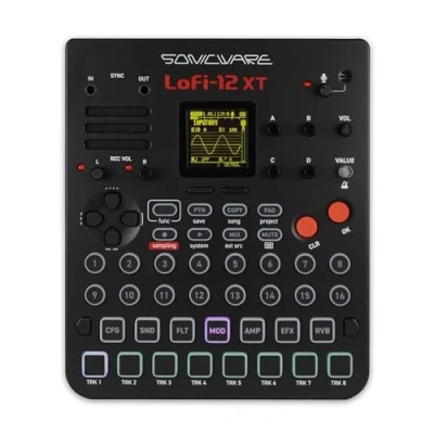 Image de Sonicware Lofi 12 XT [Lo fi Groovebox &amp; Sampler] Echantillonnage rétro avec mode échantillonneur 12bit, séquenceur pas à 8 pistes, 26 effets, 15 pads sensibles la vélocité LED RGB
