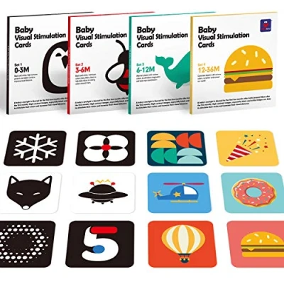 Image de hahaland Jouet Bébé pour 0 3 Mois Carte Flash Blanc et Noir Tout Petits 6 12 36 Mois, 80 Pcs Contraste Élevé Conçues Jouets de Nouveau Né Cartes Stimulation Visuelle