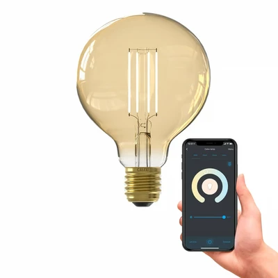 Image de CALEX Ampoule Filament Dorée Globe G95 E27 CCT WiFi, 7W 806lm, Alexa/Google/Siri, Blancs 1800 3000K, dimmable, scénarios, sans pont, WiFi 2.4GHz