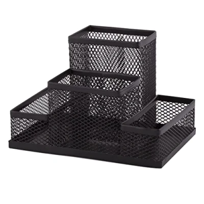 Image de D.RECT Organiseur de bureau, Pot à Crayons en Métal, Étagère avec Porte notes Maille, 103 x 154 mm, Multifonctionnel, Accessoire Rangement Noir