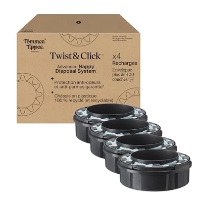 Image de Tommee Tippee Recharges Originales pour Poubelle à couches Twist &amp; Click, Lot exclusif de 4, Recharge rapide et Pack économique