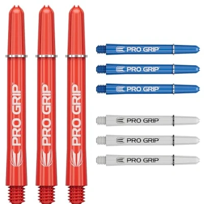 Image de Target Darts Pro Grip Shafts Set of 9 3 Colours, Blue/White/Red Moyenne, 48mm Dart Stems, Accessoires de fléchettes Professionnels, 2BA Shaft Multipack avec Anneaux
