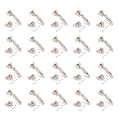 Image de Emuca Kit charnière droite X92N avec complément, Complément à visser, Angle d&#039;ouverture 105⁰. Nickelé, Acier, 20 pièc.
