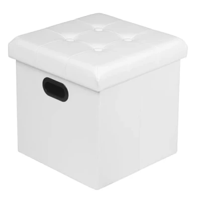 Image de WOLTU SH15ws Tabouret Pouf Coffre Cube Repose Pieds avec Espace de Rangement Boîte Pliables en Simili Cuir,37,5 * 37,5 38cm,Blanc