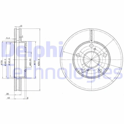 Image de DELPHI BG3177 Disque de frein 255 28 5 ventilé huilé non traité sans roulement roue, bague ABS TOYOTA: Camry IV Berline, Picnic