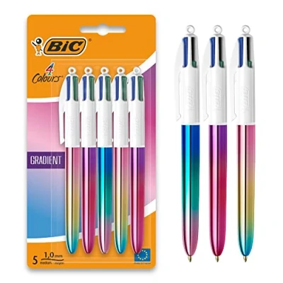 Image de BIC 4 Couleurs Gradient, Stylo Couleurs, à Bille Rétractable, Effet Métallisé, Pointe Moyenne (1 mm), Lot de 5,