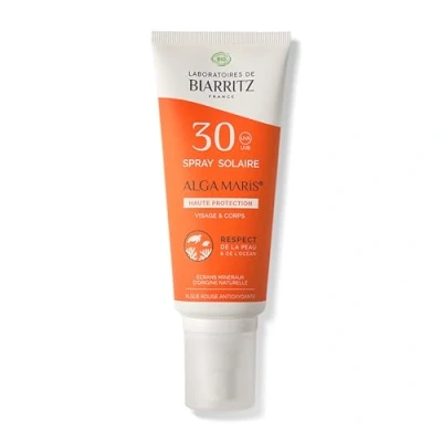 Image de Laboratoires de Biarritz Crème Solaire en Spray SPF30 ALGA MARIS® Certifiée Bio Visage et Corps Pour Adulte Texture Fluide Légère Sans Traces Blanches 100 ml Fabriqué France
