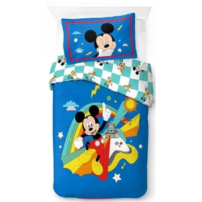 Image de Jay Franco Disney Mickey Bleu 100% Coton Parure de Lit Simple Inclus Taie d&#039;oreiller 50 x 70 cm