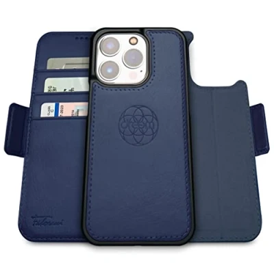 Image de dreem Fibonacci Étui Portefeuille pour 14 Pro Max/étui MagSafe Antichoc 2 en 1 et Folio détachable Cuir végétalien de Luxe avec Protection Carte RFID Support; Femmes Hommes Royal