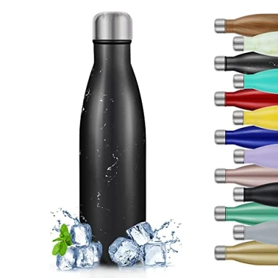 Image de TITIROBA bouteille d&#039;eau en acier inoxydable, 500 ml, isotherme sous vide, anti fuite, isolée, sans BPA, 24 heures de froid et 12 marbre noir