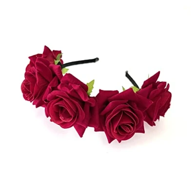 Image de JZK Bandeau pour cheveux en forme de couronne fleurs, parfait une petite fille, demoiselle d’honneur, fête, mariage, séance photo, femme cerchietto rosa rosso
