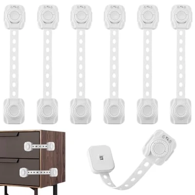 Image de Securite Placard Enfant Bloc Porte Bebe Tiroir 6 Pièces Sécurité avec Adhésif pour Réfrigérateurs Commodes Portes Fenetres