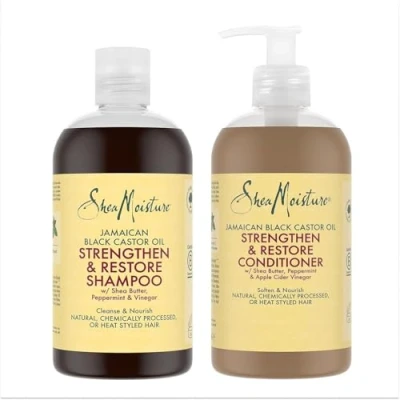 Image de SheaMoisture shampooing et Après pour les cheveux naturels, traités chimiquement ou coiffés à chaud Huile de Ricin Noir Jamaïque 1 x 384 ml, ml