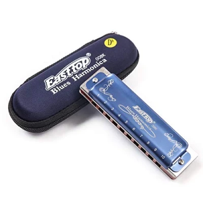 Image de Blues Harmonica diatonique 10 trous 20 tons Db Key avec coque bleue Instrument d&#039;harmonica pour adultes, débutants, professionnels, étudiants et enfants
