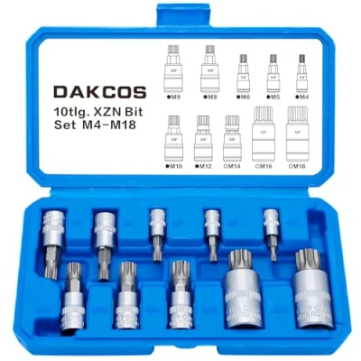 Image de DAKCOS Lot de 10 douilles XZN M4, M5, M6, M8, M9, M10, M12, M14, M16, M18 pour entraînement 1/2&quot;, 3/8&quot;, 1/4&quot; Embout torx 12 pans, coffret rangement compris