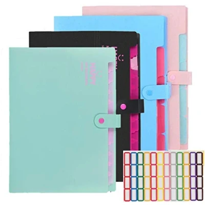 Image de KAHEIGN 4 Pièces A4 Expansion Dossiers De Fichiers, 12 Poches Dossier Fichiers avec Fermeture à Pression Format Lettre Organisateur Papier pour Document D&#039;accordéon (avec des étiquettes 64pcs)