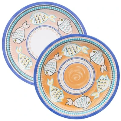 Image de Talking Tables Lot de 10 assiettes en carton motif poisson orange Plats fête jetables pour pique nique, brunch, déjeuner, mariage 23 cm