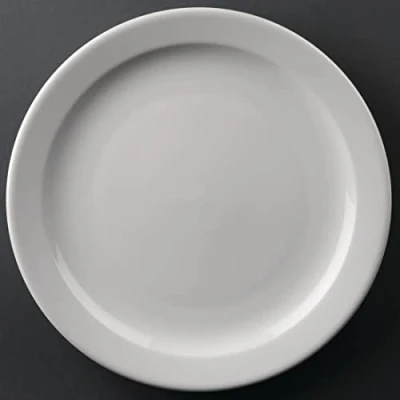 Image de Olympia Assiette Athena à bord étroit 254 mm (lot de 12), porcelaine blanche, ensemble d&#039;assiettes dîner, vaisselle restaurant, Passe au micro ondes, CF364